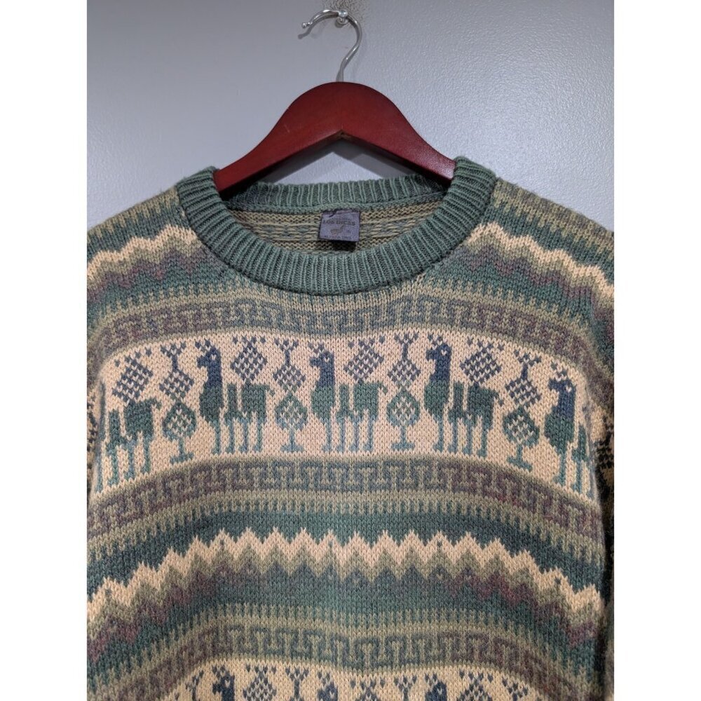 ARTESANIAS Los Incas Alpaca Sweater Pullover Green Tan Striped Long Sleeve Sz M? - Picture 4 of 16